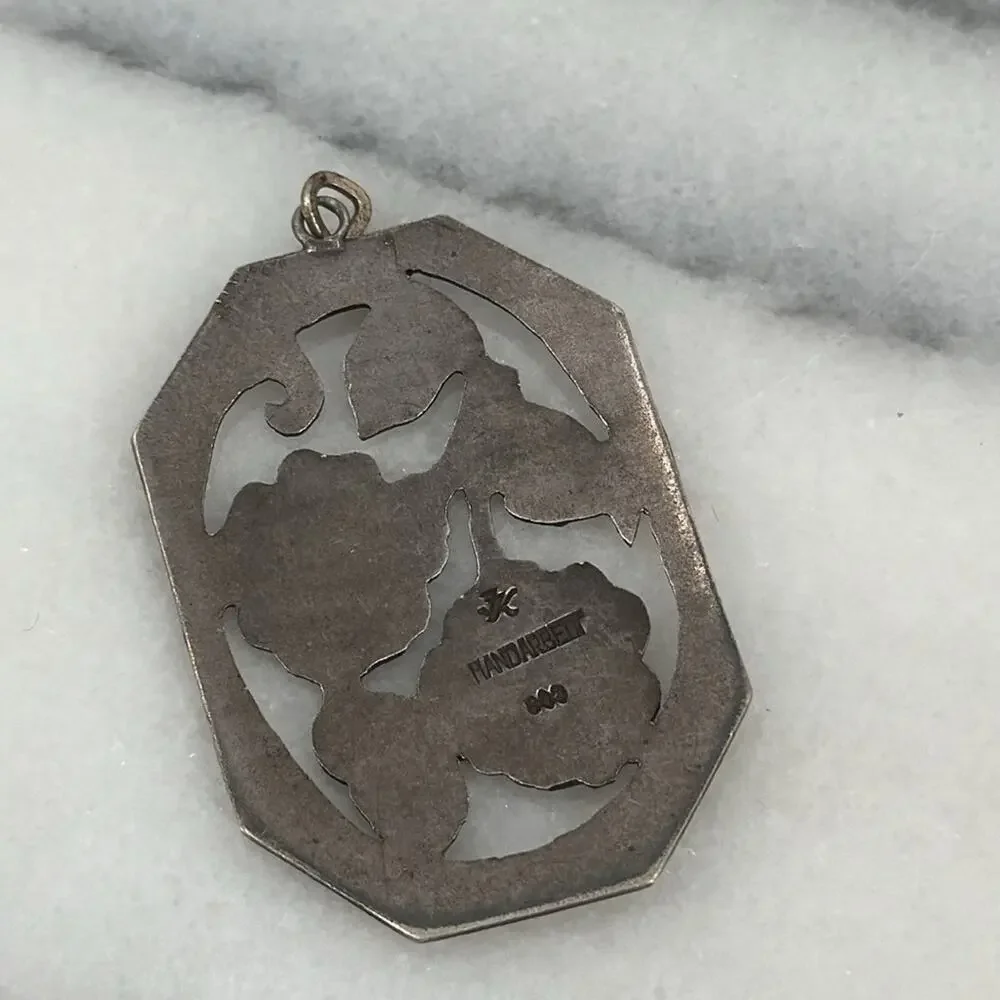 Vintage Handarbeit 900 silver hand carved flower pendant - Picture 2 of 6